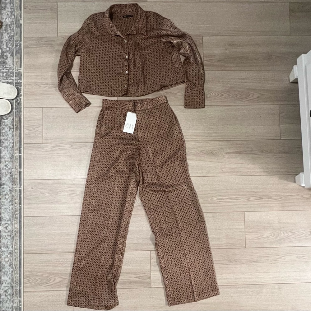 ZARA floral geometric pant set